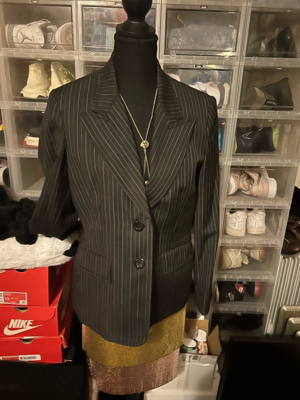 Anne Klein Black Pinstripe Blazer Jacket